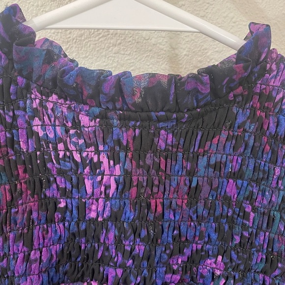 Aqua Purple Pattern Smocked Mini Dress Long Sleeves High Neck Size Small - Picture 4 of 13